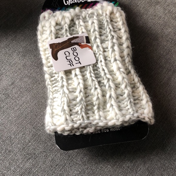 Cable knit chunky boot cuff gray and white - Picture 2 of 4